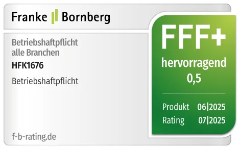 HFK1676 Auszeichnung für den Premium-Tarif der Hausratversicherung von Franke Bornberg. Ausgezeichnet mit FFF+, der Note hervorragend.