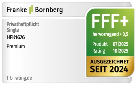 HFK1676 Auszeichnung für Privathaftpflichtversicherung Single von Franke Bornberg. Ausgezeichnet mit FFF+, der Note hervorragend.
